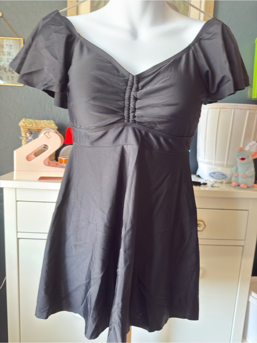 Cupshe Black Flutter-Sleeve Swim Mini Dress